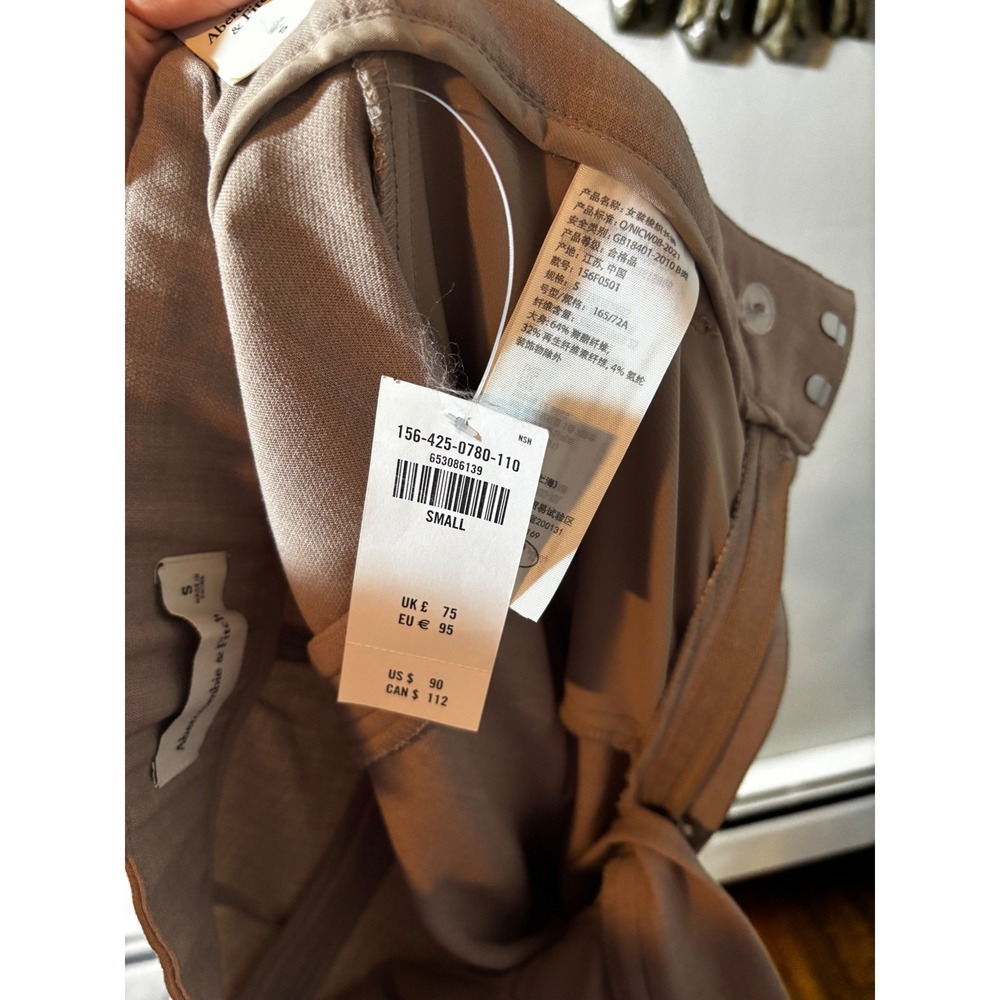 Abercrombie & Fitch Sloane Tailored Pleated Wide Leg Pants Taupe Brown Small NWT - Picture 9 of 11